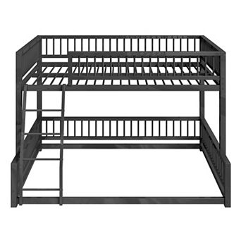 Heavy Duty Metal Floor Bunk Bed with Ladder, Safety Guardrails, Detachable, No Box Spring Needed