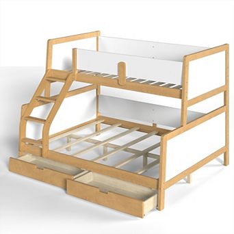 Solid Wood Bunk Bed with Storage Drawers, Convertible Design, Safety Guardrails, Space Saving