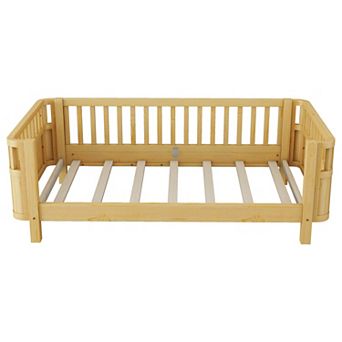 Wood Platform Bed for Kids, Low Profile Bed with Rails, Sturdy Wooden Frame, Safe Design, Daybed