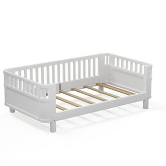 Wood Platform Bed for Kids, Low Profile Bed with Rails, Sturdy Wooden Frame, Safe Design, Daybed