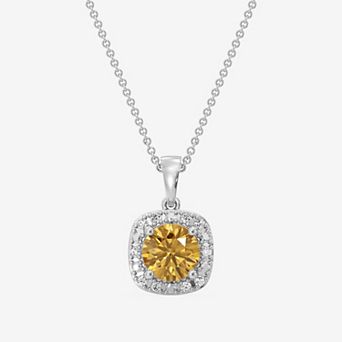 RADIANT GEM Fine Silver Plated 1/10 Carat T.W. Lab-Grown Diamond Halo Multi-Gemstone Pendant Necklace