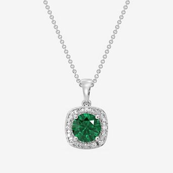 RADIANT GEM Fine Silver Plated 1/10 Carat T.W. Lab-Grown Diamond Halo Multi-Gemstone Pendant Necklace