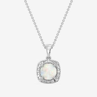 RADIANT GEM Fine Silver Plated 1/10 Carat T.W. Lab-Grown Diamond Halo Multi-Gemstone Pendant Necklace