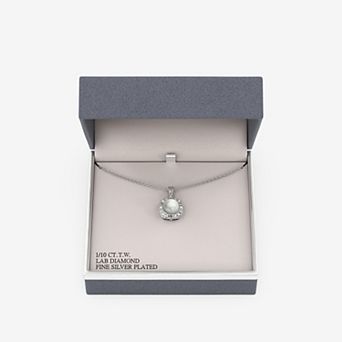 RADIANT GEM Fine Silver Plated 1/10 Carat T.W. Lab-Grown Diamond Halo Multi-Gemstone Pendant Necklace