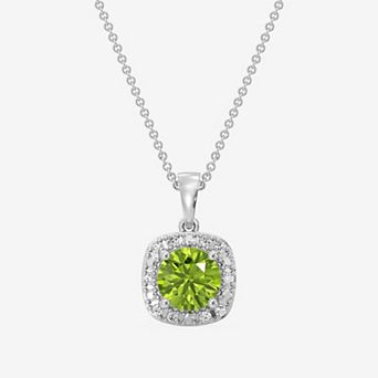 RADIANT GEM Fine Silver Plated 1/10 Carat T.W. Lab-Grown Diamond Halo Multi-Gemstone Pendant Necklace