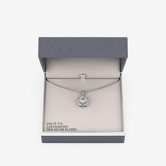 RADIANT GEM Fine Silver Plated 1/10 Carat T.W. Lab-Grown Diamond Halo Multi-Gemstone Pendant Necklace