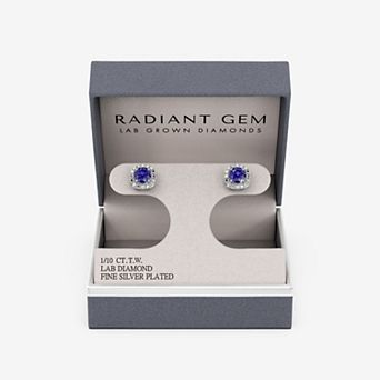 RADIANT GEM Fine Silver Plated 1/10 Carat T.W. Lab-Grown Diamond & Gemstone Stud Earrings