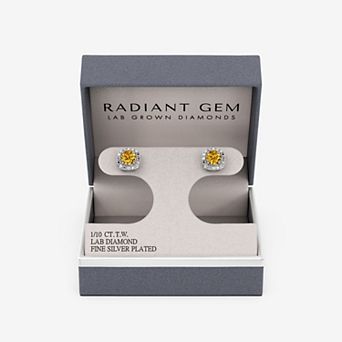 RADIANT GEM Fine Silver Plated 1/10 Carat T.W. Lab-Grown Diamond & Gemstone Stud Earrings