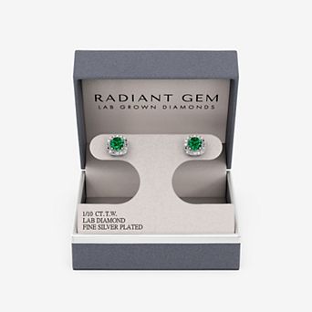 RADIANT GEM Fine Silver Plated 1/10 Carat T.W. Lab-Grown Diamond & Gemstone Stud Earrings