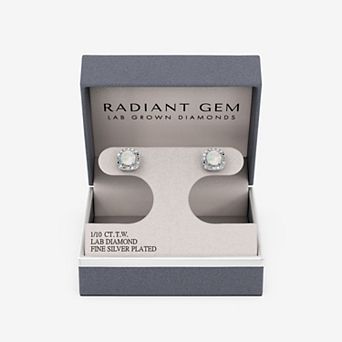 RADIANT GEM Fine Silver Plated 1/10 Carat T.W. Lab-Grown Diamond & Gemstone Stud Earrings