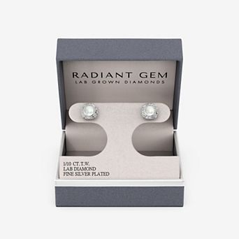 RADIANT GEM Fine Silver Plated 1/10 Carat T.W. Lab-Grown Diamond & Gemstone Stud Earrings