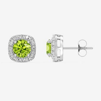RADIANT GEM Fine Silver Plated 1/10 Carat T.W. Lab-Grown Diamond & Gemstone Stud Earrings