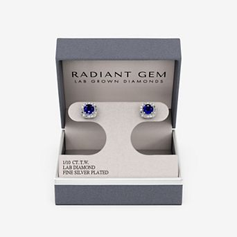 RADIANT GEM Fine Silver Plated 1/10 Carat T.W. Lab-Grown Diamond & Gemstone Stud Earrings
