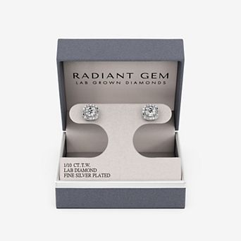 RADIANT GEM Fine Silver Plated 1/10 Carat T.W. Lab-Grown Diamond & Gemstone Stud Earrings