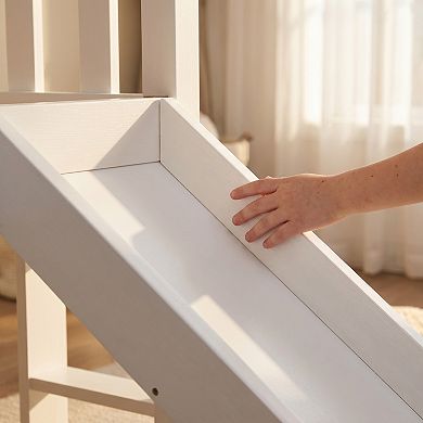 House Loft Bed with Slide, Playhouse Design, Star LED Lights, Solid Pine Wood, No Box Spring Needed