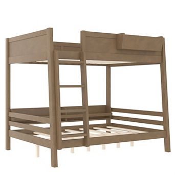 Wood Bunk Bed with Storage Shelf, Bookshelf, Ladder, Guardrails, Detachable Design for Home