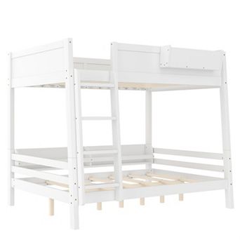 Wood Bunk Bed with Storage Shelf, Bookshelf, Ladder, Guardrails, Detachable Design for Home