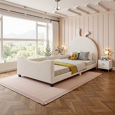 Upholstered Daybed with Rabbit Ear Headboard, Sturdy Wood Frame, Velvet Upholstered, Easy Assembly