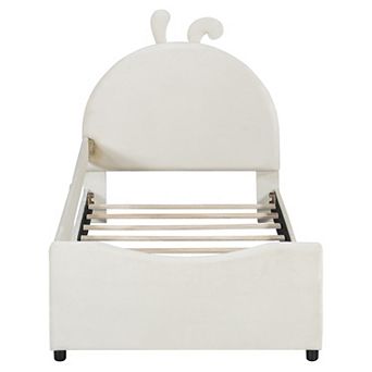 Upholstered Daybed with Rabbit Ear Headboard, Sturdy Wood Frame, Velvet Upholstered, Easy Assembly