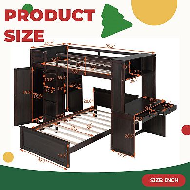 Ultimate Space-Saving Loft Bed with Lower Trundle, Built-In Desk and Wardrobe