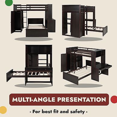 Ultimate Space-Saving Loft Bed with Lower Trundle, Built-In Desk and Wardrobe