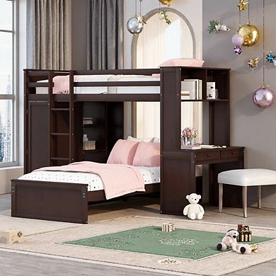 Ultimate Space-Saving Loft Bed with Lower Trundle, Built-In Desk and Wardrobe