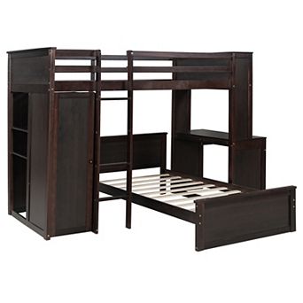 Ultimate Space-Saving Loft Bed with Lower Trundle, Built-In Desk and Wardrobe