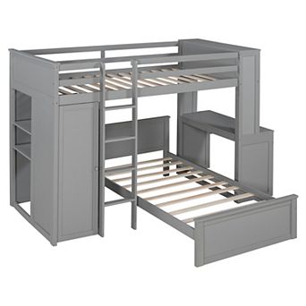 Ultimate Space-Saving Loft Bed with Lower Trundle, Built-In Desk and Wardrobe