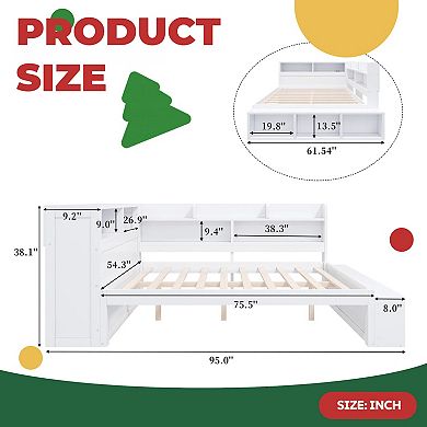 Multifunctional Storage Daybed with Built In Cabinets, Charging Station & Shoe Rack
