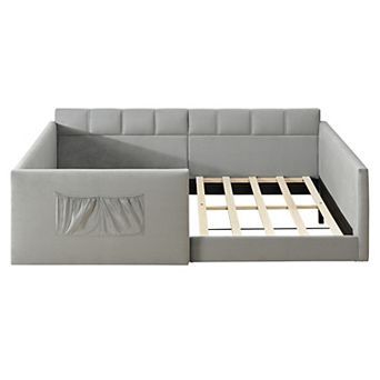 Velvet Upholstered Daybed with Walk In Access & Side Storage, Cozy Sofa Bed