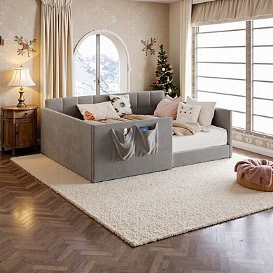 Velvet Upholstered Daybed with Walk In Access & Side Storage, Cozy Sofa Bed
