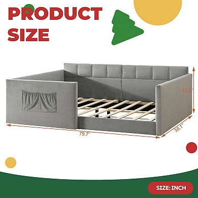 Velvet Upholstered Daybed with Walk In Access & Side Storage, Cozy Sofa Bed