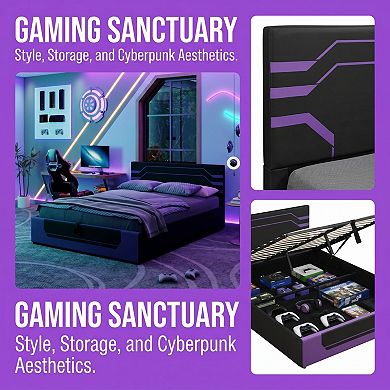 Hydraulic Storage Gaming Bed Frame, Esports RGB Design, Lift Platform for Organization