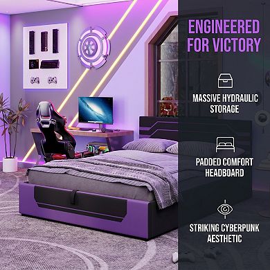 Hydraulic Storage Gaming Bed Frame, Esports RGB Design, Lift Platform for Organization