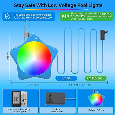 Star-Shaped RGB LED Pool Light, IP68 Waterproof, Smart APP & Remote Control