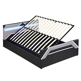 Gaming Bed with LED Headboard & Hydraulic Storage, RGB Lighting