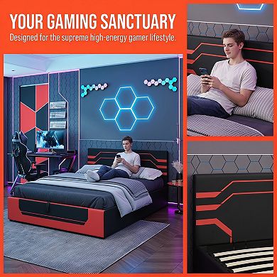 Hydraulic Storage Gaming Bed Frame, Esports RGB Design, Lift Platform for Organization