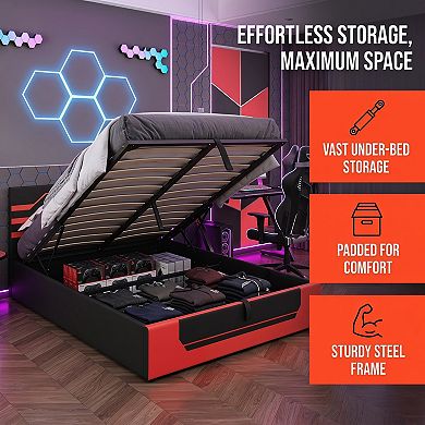 Hydraulic Storage Gaming Bed Frame, Esports RGB Design, Lift Platform for Organization