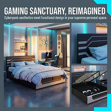Hydraulic Storage Gaming Bed Frame, Esports RGB Design, Lift Platform for Organization