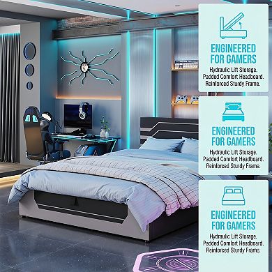 Hydraulic Storage Gaming Bed Frame, Esports RGB Design, Lift Platform for Organization