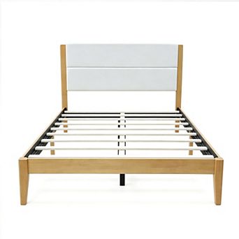 Mid Century Modern Platform Bed Frame with Upholstered Headboard, No Box Spring