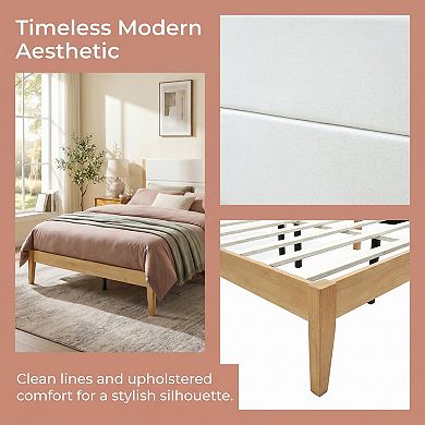 Mid Century Modern Platform Bed Frame with Upholstered Headboard, No Box Spring