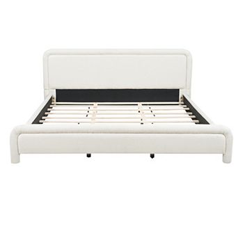 Upholstered Platform Bed with Curved Headboard, Premium Boucle Fabric, No Box Spring