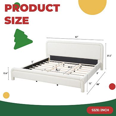 Upholstered Platform Bed with Curved Headboard, Premium Boucle Fabric, No Box Spring