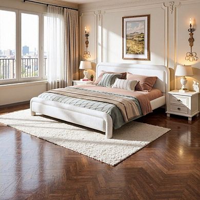 Upholstered Platform Bed with Curved Headboard, Premium Boucle Fabric, No Box Spring