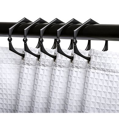 Utopia Alley Rust-Proof Zinc Hexagon-Shaped Shower Curtain Hooks with Clasp Closure - Set of 12