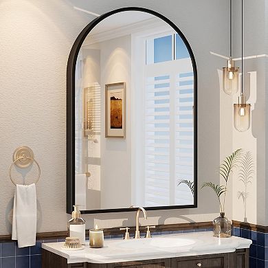 16 in. W x 24 in. H Aluminum Alloy Frame Arched Bathroom Mirror