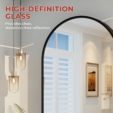 16 in. W x 24 in. H Aluminum Alloy Frame Arched Bathroom Mirror