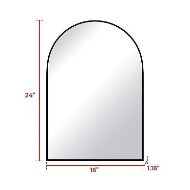16 in. W x 24 in. H Aluminum Alloy Frame Arched Bathroom Mirror