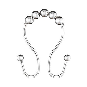 Utopia Alley Rust-Proof Stainless Steel Double Shower Curtain Hooks with Rolling Balls - Set of 12
